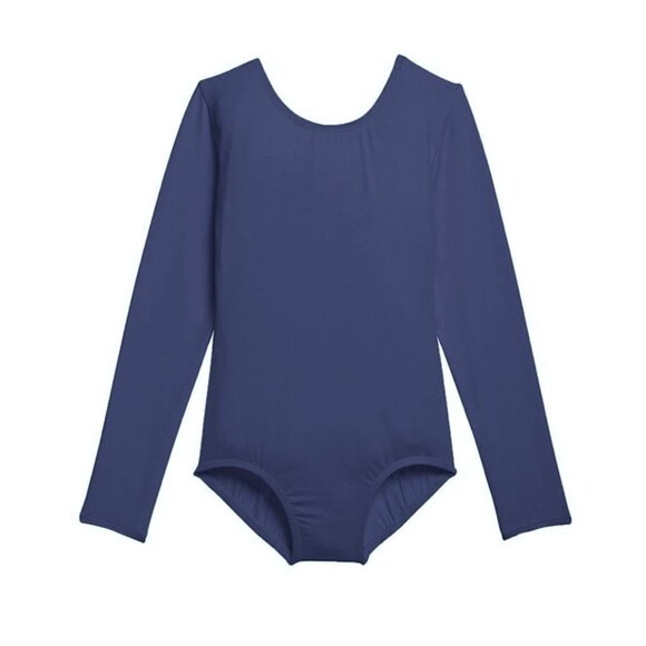 Danskin Childs Long Sleeve Leotard Navy Blue Scoop Neck Class Size Medium - Picture 3 of 9